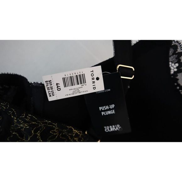 Torrid Curve Sz 44D Black/Gold Lace Push-Up Plunge Padded Under Wired Bra $60 - Picture 5 of 12